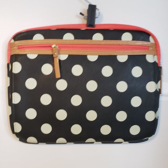 Polka Dot Laptop Sleeve tablet front pocket zippered black white pink+ - Picture 13 of 13
